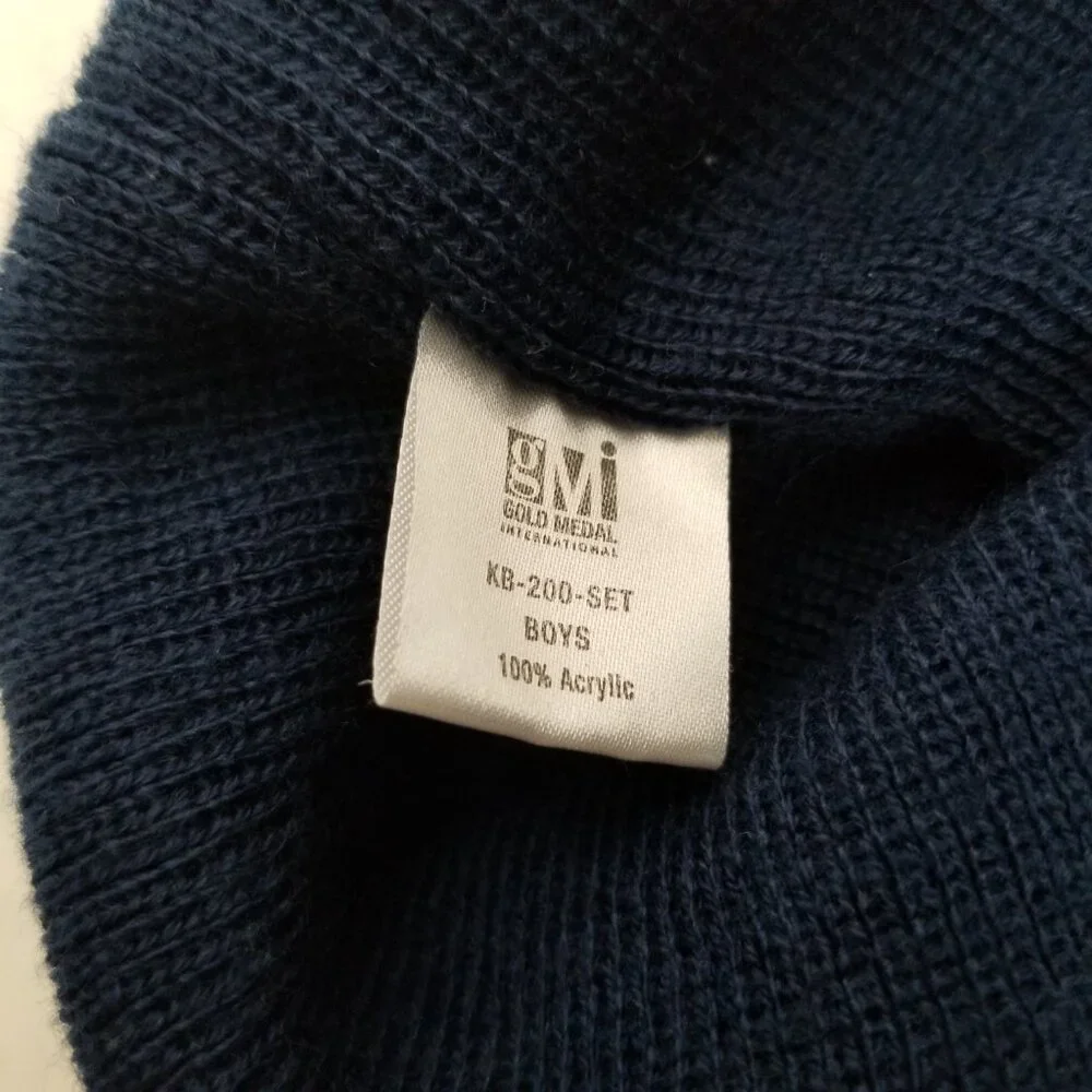 GMI Striped Beanie Boys Navy Green Yellow Knit Acrylic Preppy Winter Hat